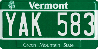 VT license plate YAK583