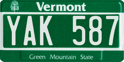 VT license plate YAK587