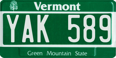 VT license plate YAK589