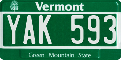 VT license plate YAK593