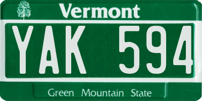VT license plate YAK594
