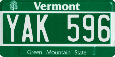 VT license plate YAK596