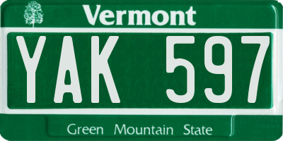 VT license plate YAK597