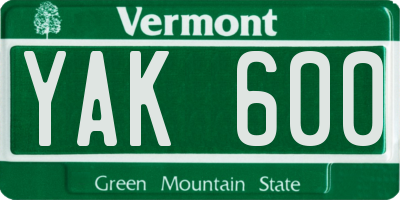 VT license plate YAK600