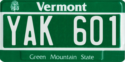 VT license plate YAK601