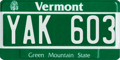 VT license plate YAK603