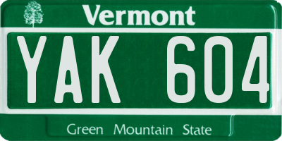 VT license plate YAK604