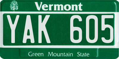 VT license plate YAK605