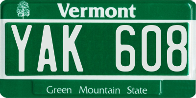 VT license plate YAK608