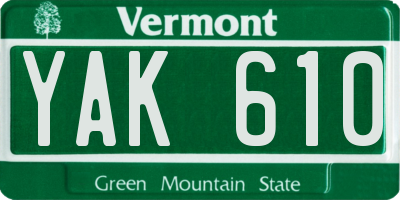 VT license plate YAK610
