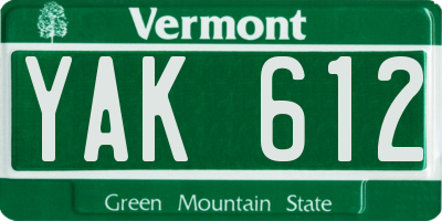 VT license plate YAK612