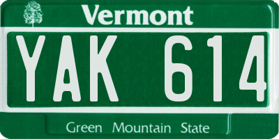 VT license plate YAK614