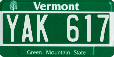 VT license plate YAK617