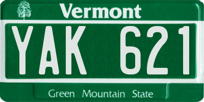 VT license plate YAK621