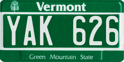VT license plate YAK626