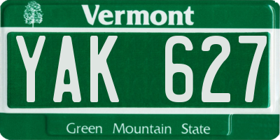 VT license plate YAK627