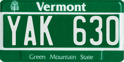 VT license plate YAK630
