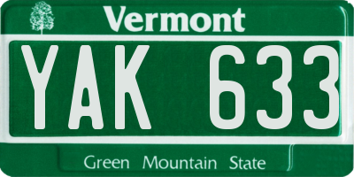 VT license plate YAK633