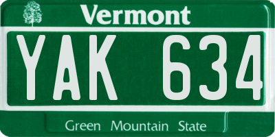 VT license plate YAK634