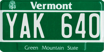 VT license plate YAK640