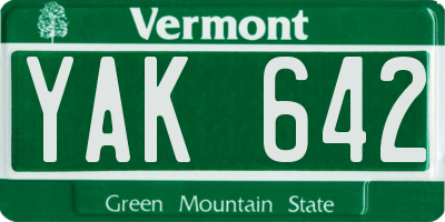 VT license plate YAK642