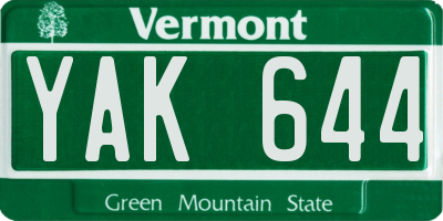 VT license plate YAK644
