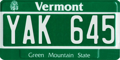 VT license plate YAK645