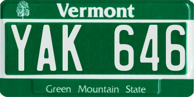 VT license plate YAK646