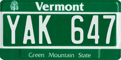 VT license plate YAK647