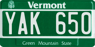 VT license plate YAK650