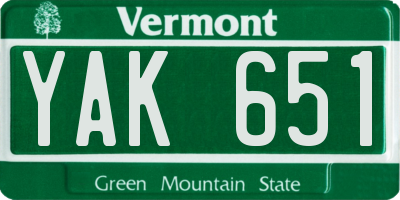 VT license plate YAK651