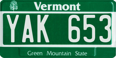 VT license plate YAK653
