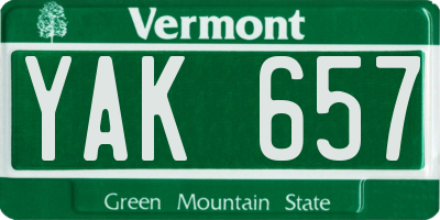 VT license plate YAK657