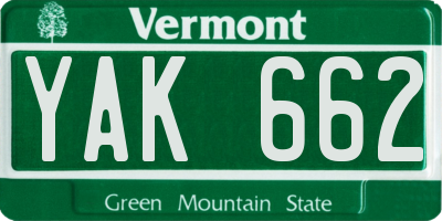 VT license plate YAK662