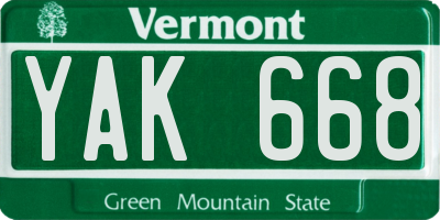 VT license plate YAK668