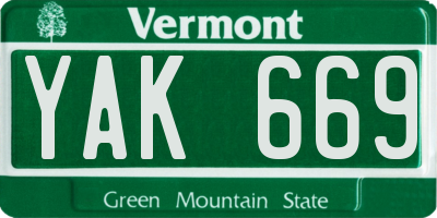 VT license plate YAK669