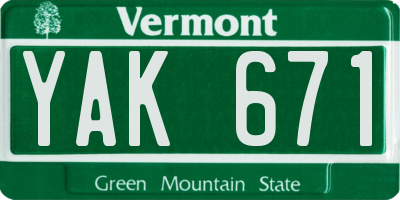 VT license plate YAK671