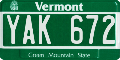 VT license plate YAK672