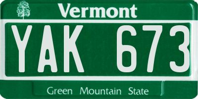 VT license plate YAK673