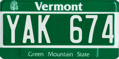 VT license plate YAK674