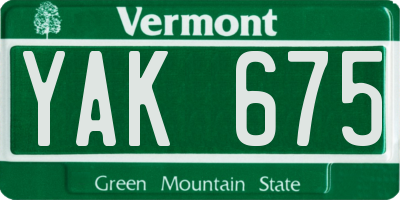 VT license plate YAK675