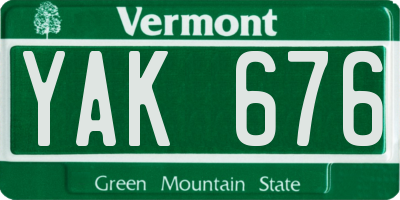 VT license plate YAK676
