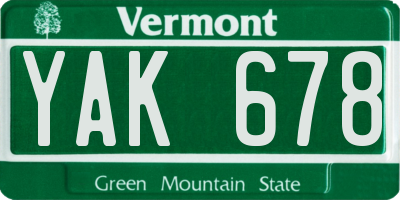 VT license plate YAK678