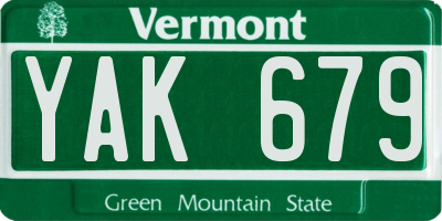 VT license plate YAK679
