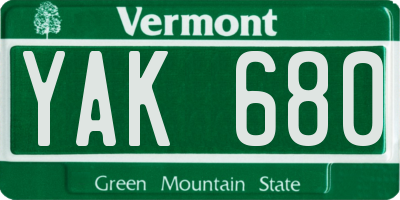 VT license plate YAK680