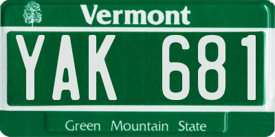 VT license plate YAK681