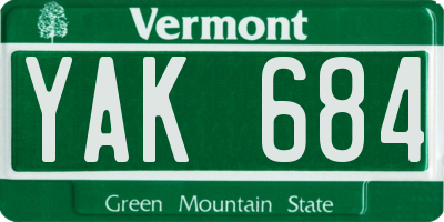 VT license plate YAK684