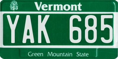 VT license plate YAK685