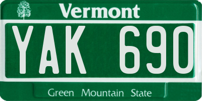 VT license plate YAK690