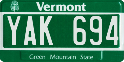 VT license plate YAK694